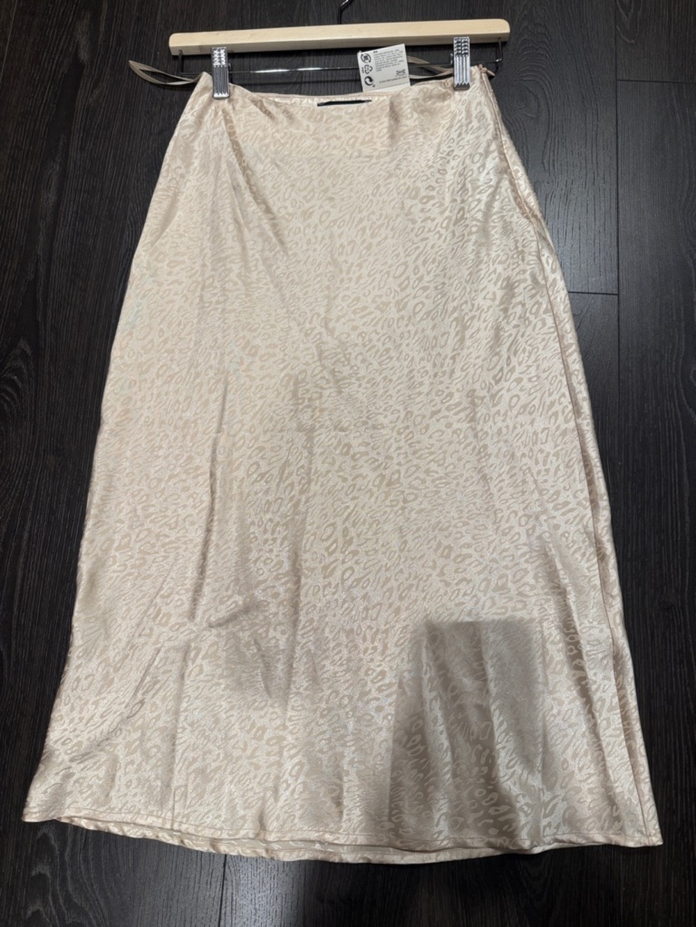 Cotton Candy Cream Satin Leopard-Jacquard Midi Skirt